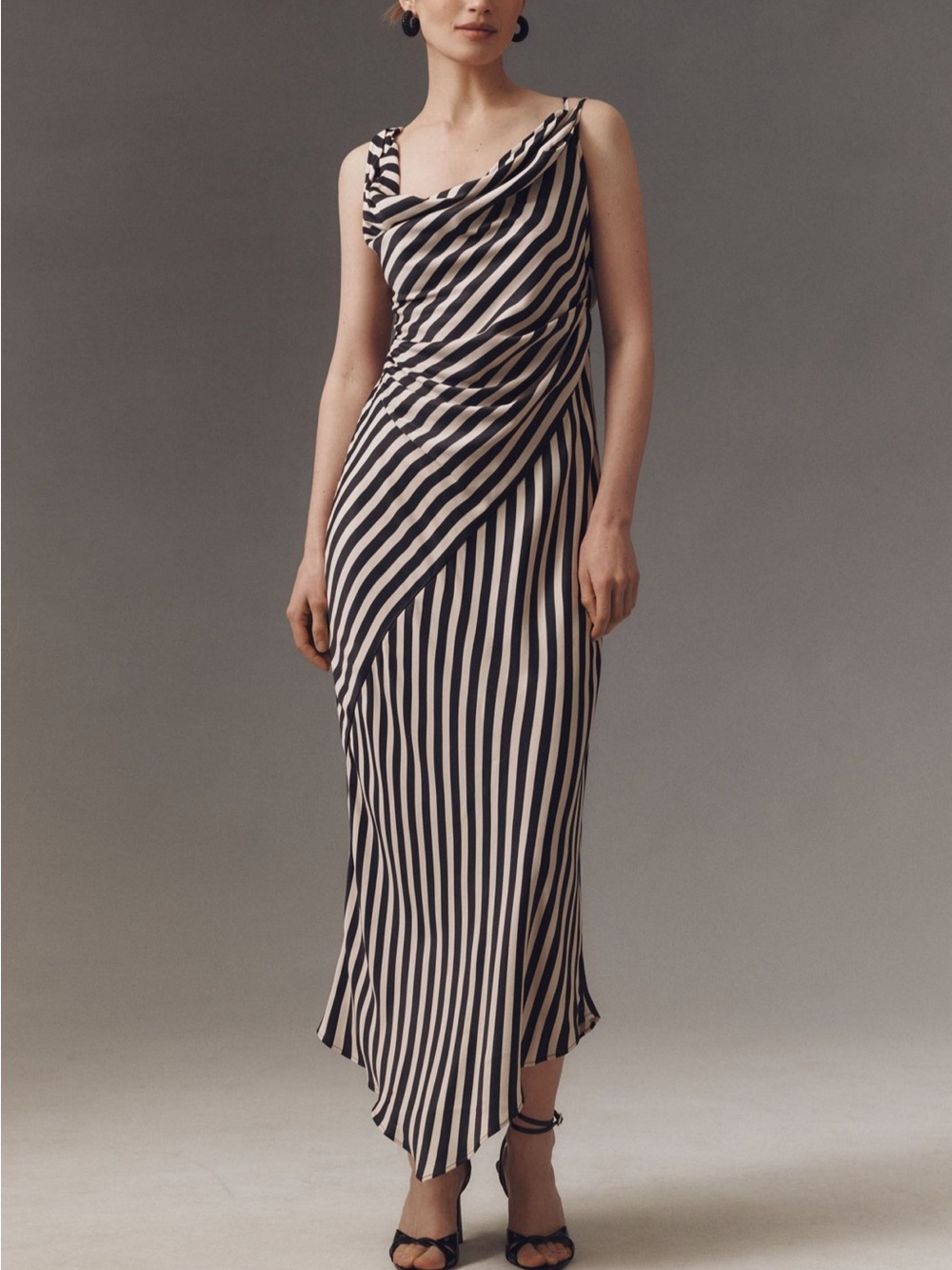BHLDN Black and Cream Striped Cowl Neck Maxi Dress